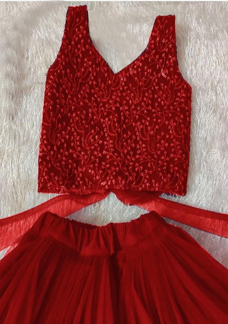 Maroon Embroidered Blended Lehenga Choli For Girls - Indya