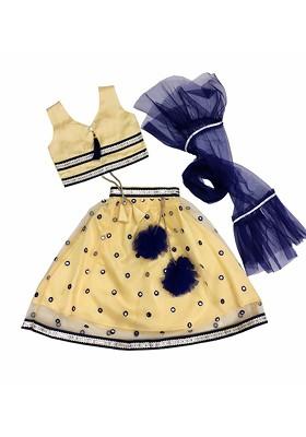 Beige Embroidered Blended Lehenga Choli For Girls