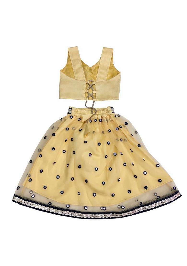 Beige Embroidered Blended Lehenga Choli For Girls - Indya