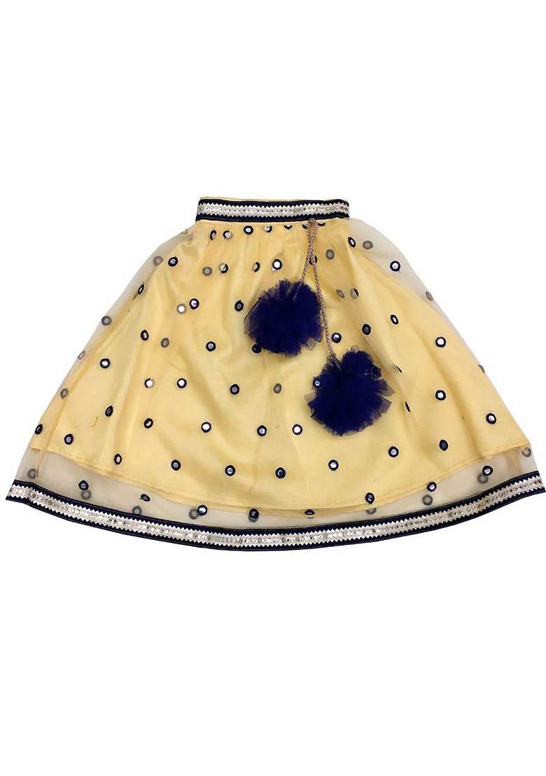 Beige Embroidered Blended Lehenga Choli For Girls - Indya