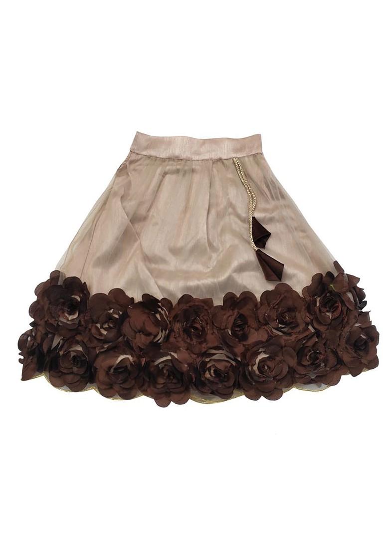 Beige Embroidered Net Lehenga Choli For Girls - Indya