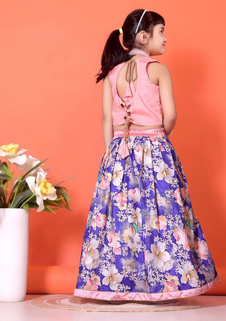 Blue Embroidered Blended Lehenga Choli For Girls - Indya