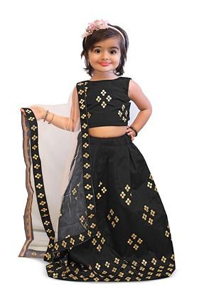Black Embellished Blended Lehenga Choli For Girls