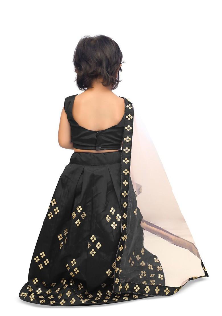 Black Embellished Blended Lehenga Choli For Girls - Indya