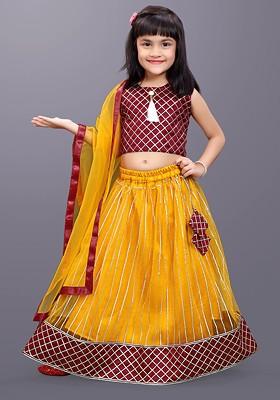 Mustard Embroidered Blended Lehenga Choli For Girls