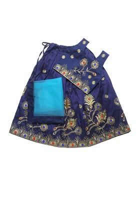 Blue Embroidered Silk Lehenga Choli For Girls