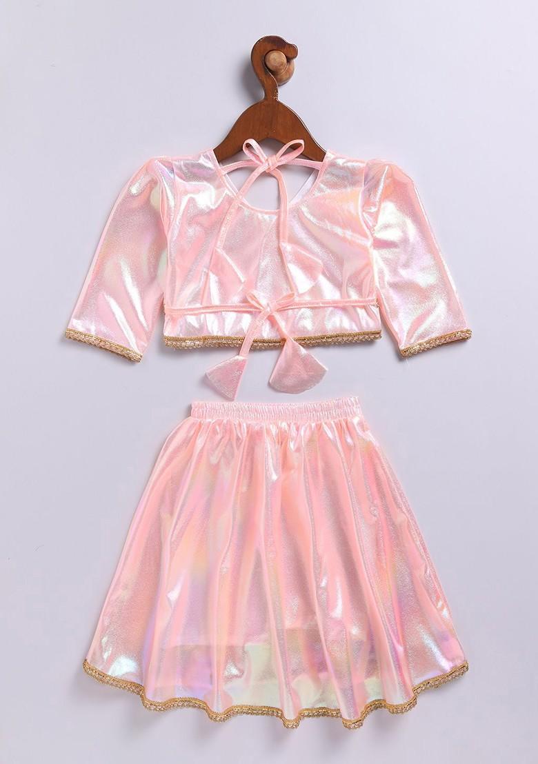 Pink Embellished Blended Lehenga Choli For Girls - Indya