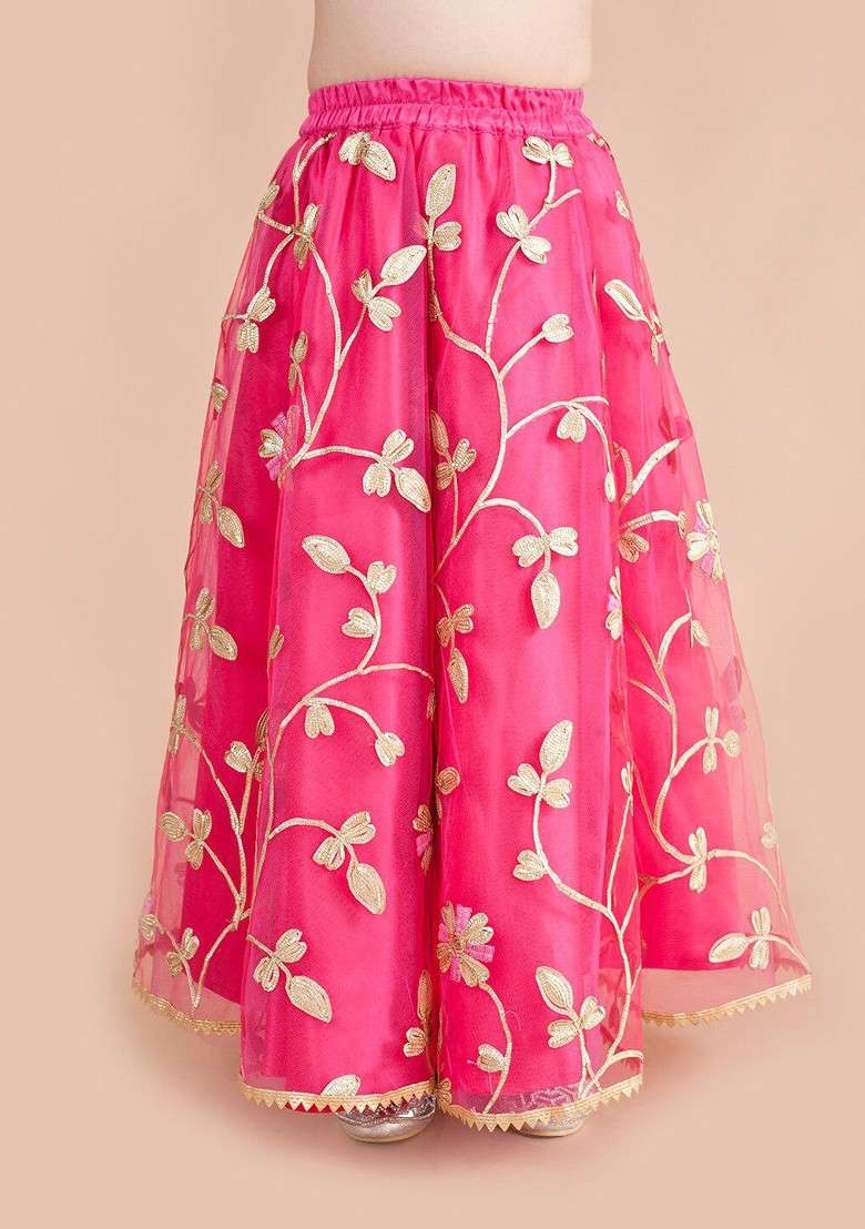 Fuchsia Embellished Blended Lehenga Choli For Girls - Indya