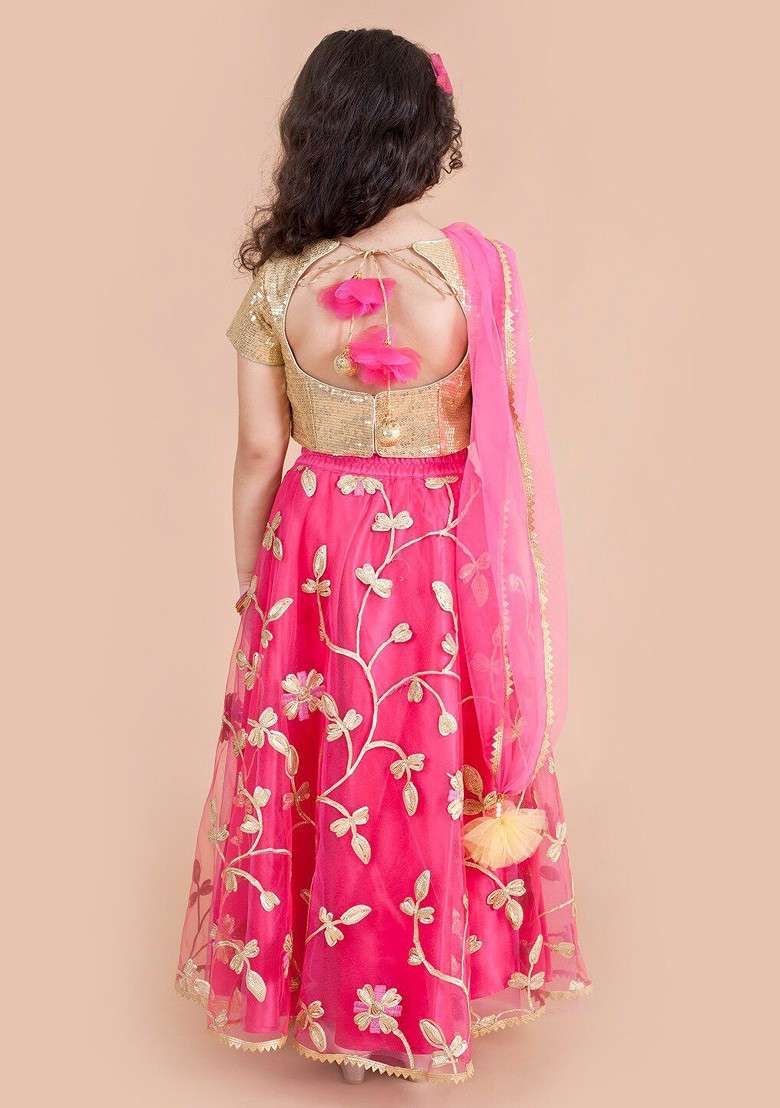 Fuchsia Embellished Blended Lehenga Choli For Girls - Indya