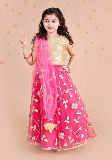 Fuchsia Embellished Blended Lehenga Choli For Girls — view on Indya