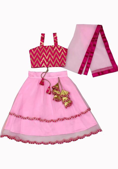 Pink Printed Blended Lehenga Choli For Girls — view on Indya