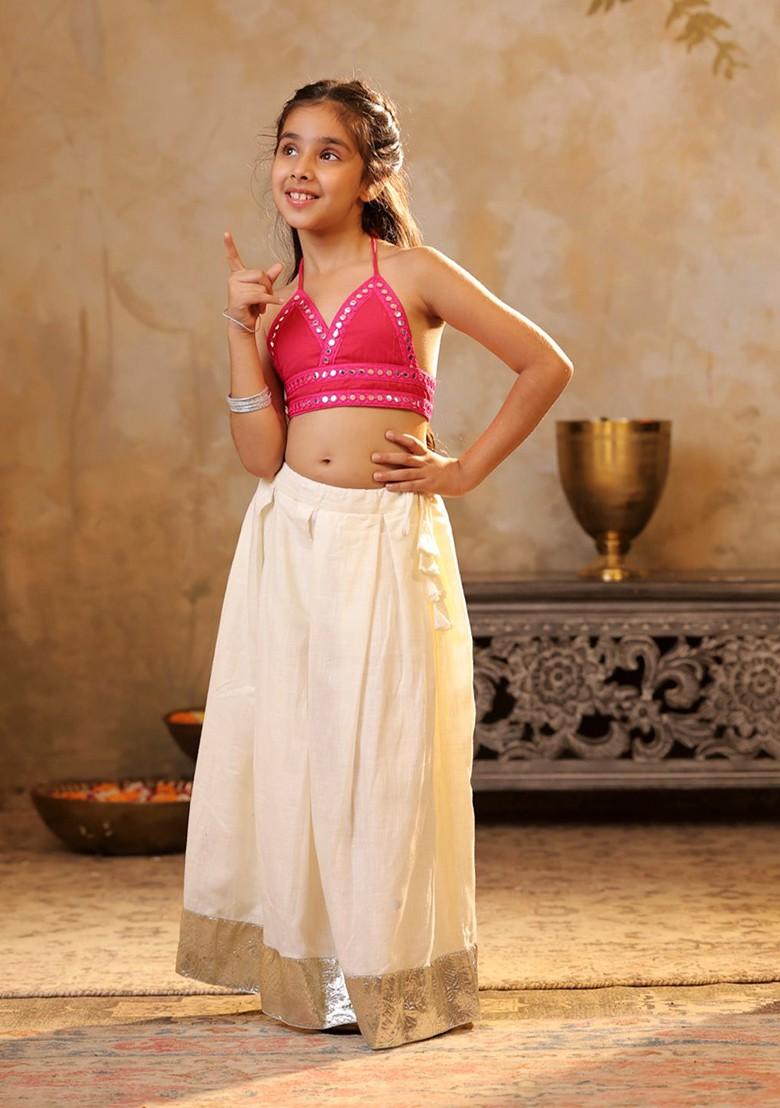 Pink Embellished Blended Lehenga Choli For Girls - Indya