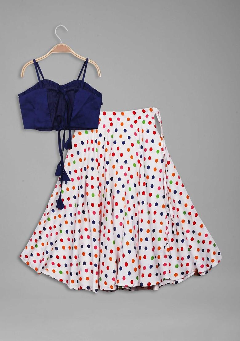 Navy Blue Embroidered Blended Lehenga Choli For Girls - Indya