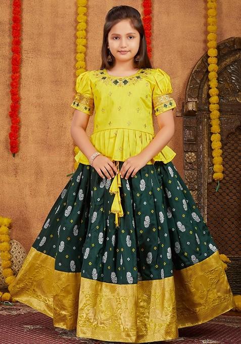 Yellow Embroidered Silk Lehenga Choli For Girls — view on Indya