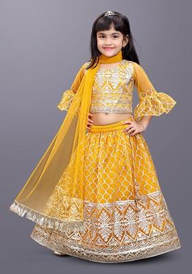 Mustard Embroidered Blended Lehenga Choli For Girls