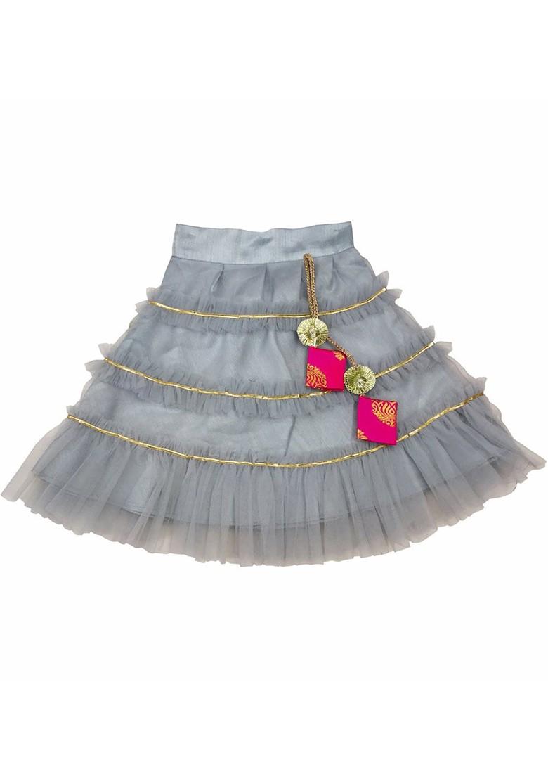 Grey Embroidered Blended Lehenga Choli For Girls - Indya