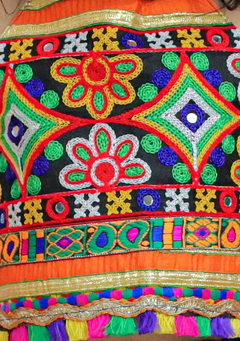 Blue Embroidered Cotton Blend Lehenga Choli For Girls - Indya