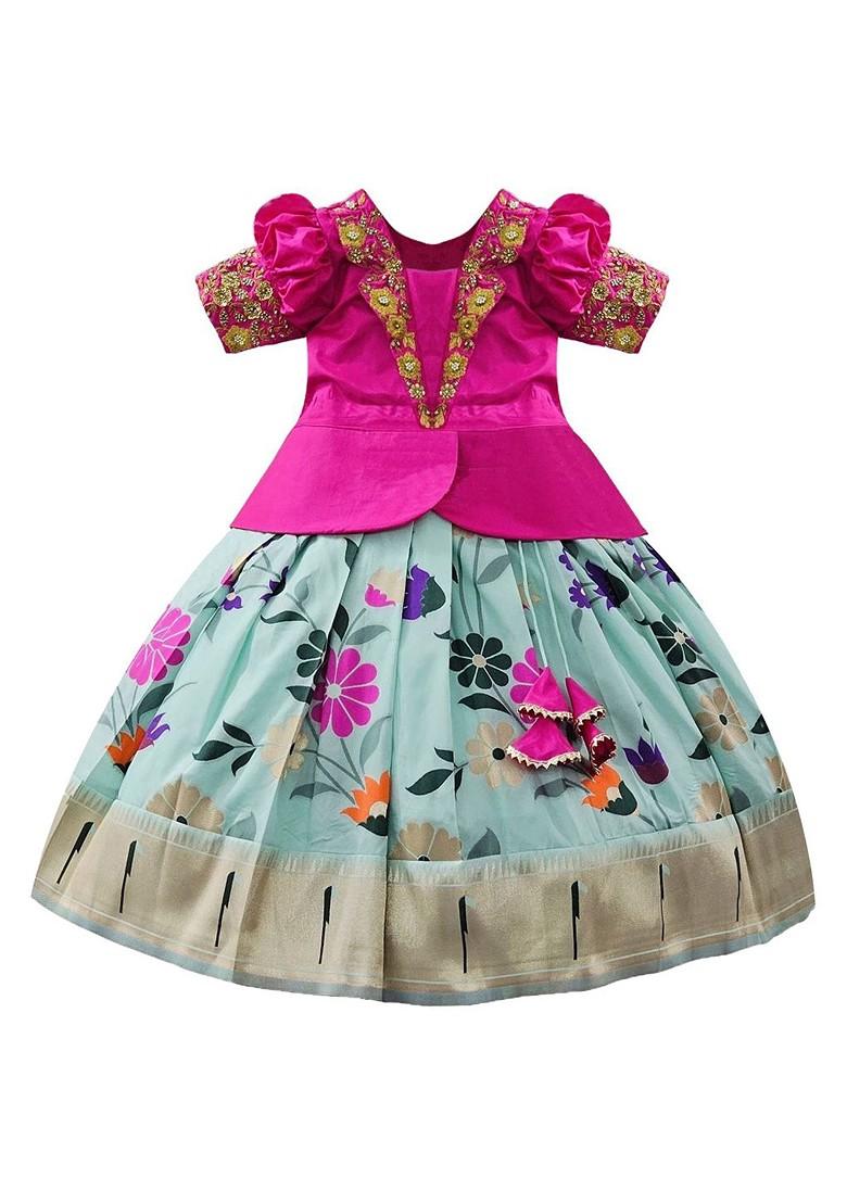 Magenta Embroidered Blended Lehenga Choli For Girls - Indya