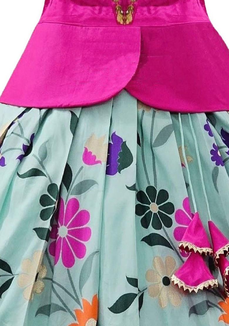 Magenta Embroidered Blended Lehenga Choli For Girls - Indya