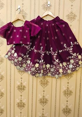 Purple Embroidered Silk Lehenga Choli For Girls