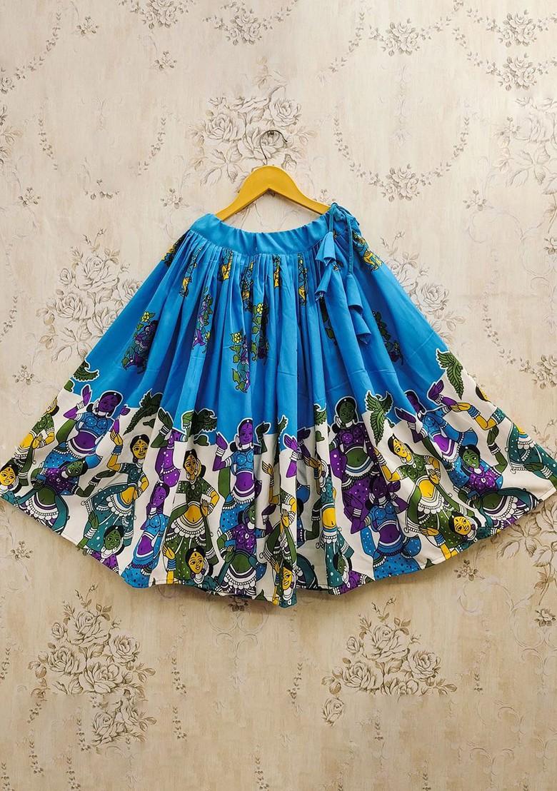 Sea Green Printed Blended Lehenga Choli For Girls - Indya