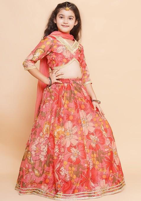 Peach Zari Blended Lehenga Choli For Girls — view on Indya