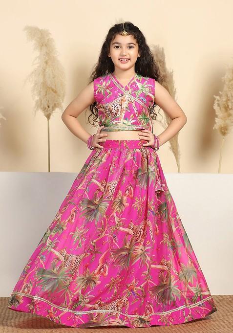 Pink Printed Blended Lehenga Choli For Girls — view on Indya