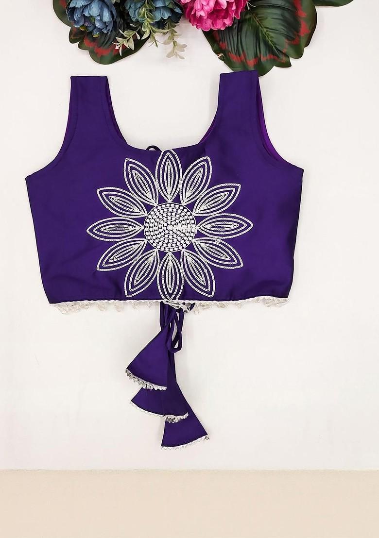 Violet Embroidered Silk Lehenga Choli For Girls - Indya