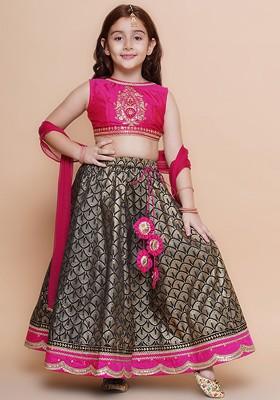 Black Embroidered Blended Lehenga Choli For Girls
