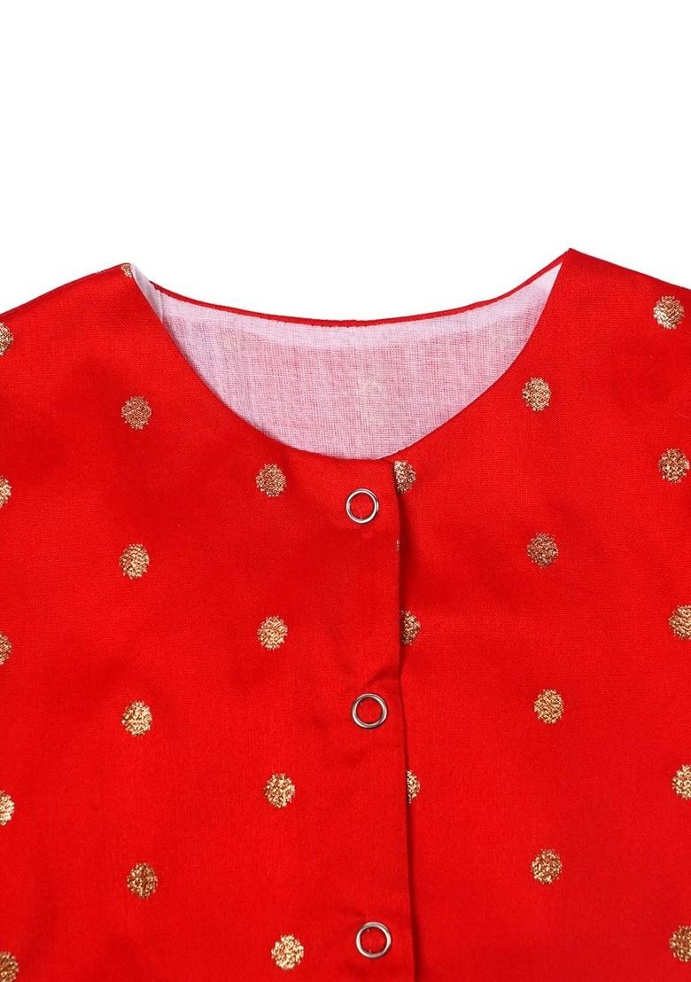 Red Zari Blended Lehenga Choli For Girls - Indya