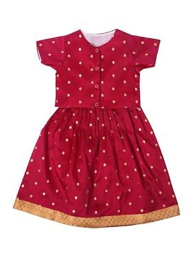 Maroon Embroidered Cotton Blend Lehenga Choli For Girls