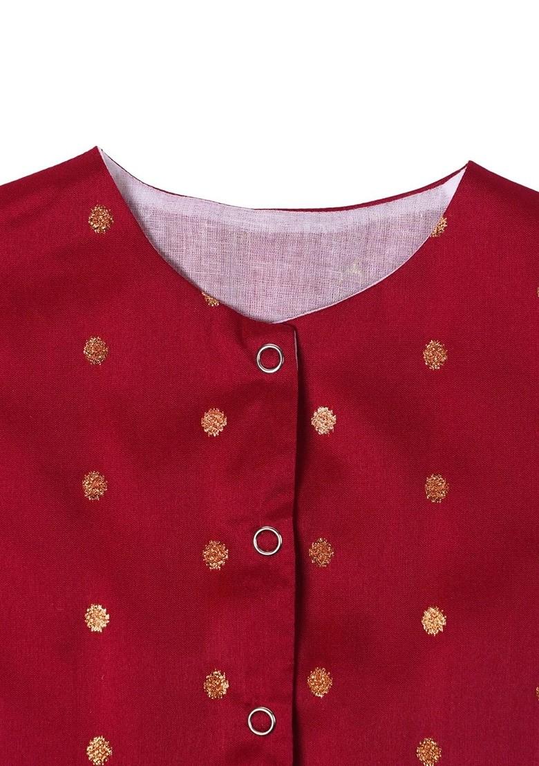Maroon Embroidered Cotton Blend Lehenga Choli For Girls - Indya