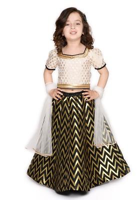 Black Embroidered Blended Lehenga Choli For Girls