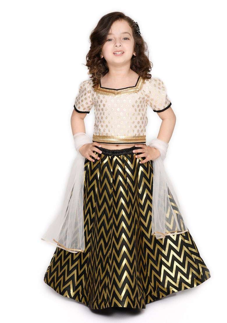 Black Embroidered Blended Lehenga Choli For Girls - Indya