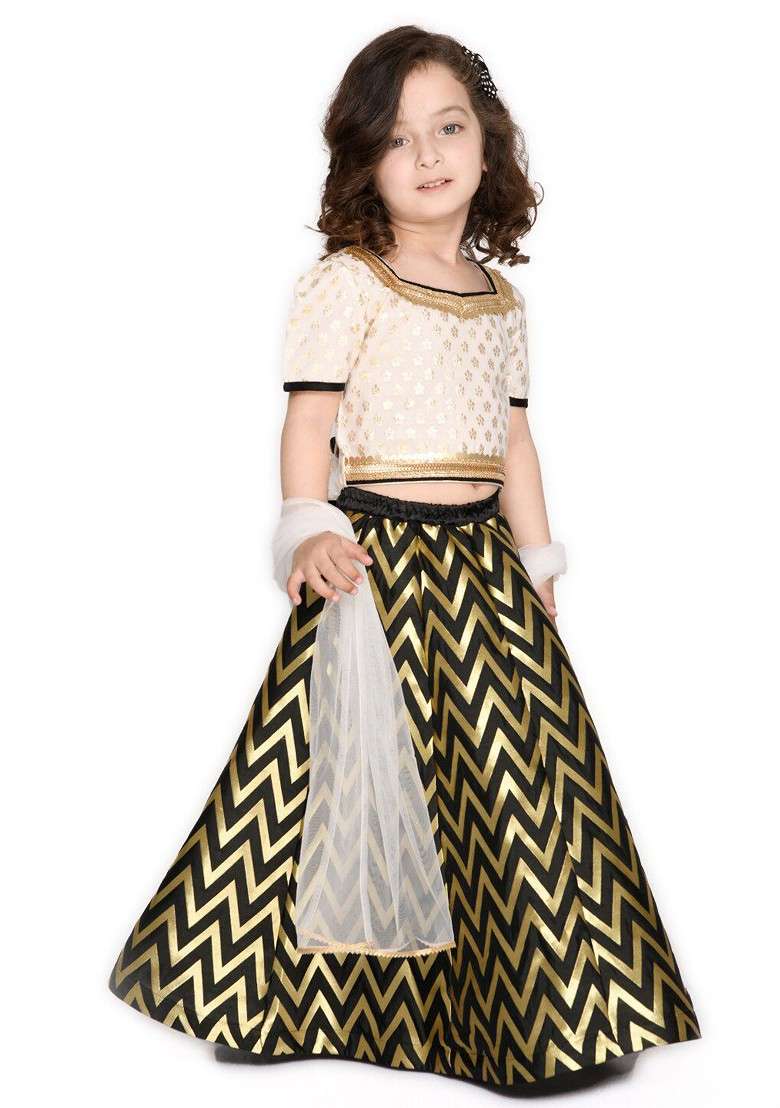 Black Embroidered Blended Lehenga Choli For Girls - Indya