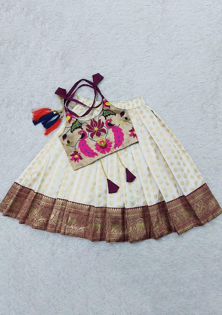 Burgundy Embroidered Blended Lehenga Choli For Girls - Indya