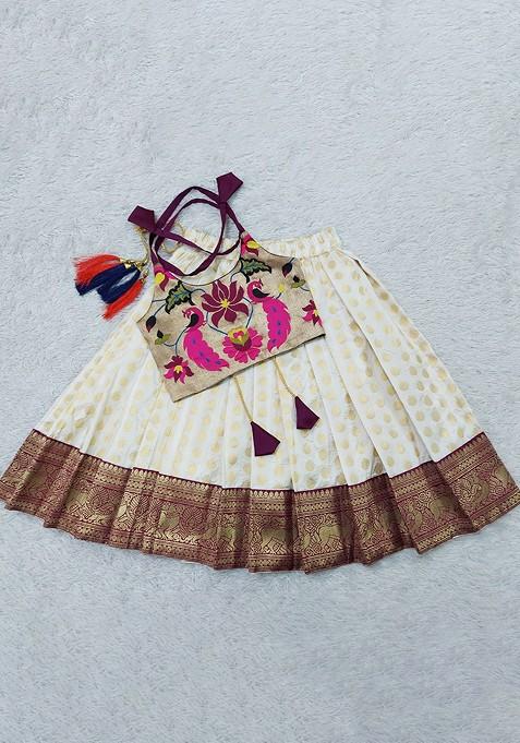 Burgundy Embroidered Blended Lehenga Choli For Girls — view on Indya