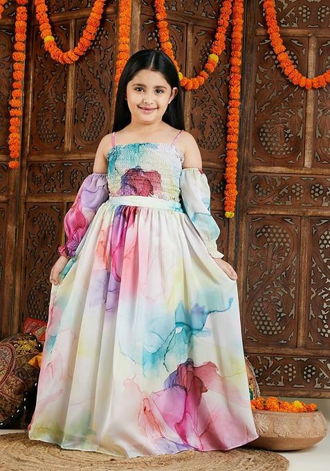 White Printed Blended Lehenga Choli For Girls — view on Indya