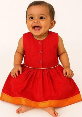 Red Embroidered Cotton Blend Lehenga Choli For Girls