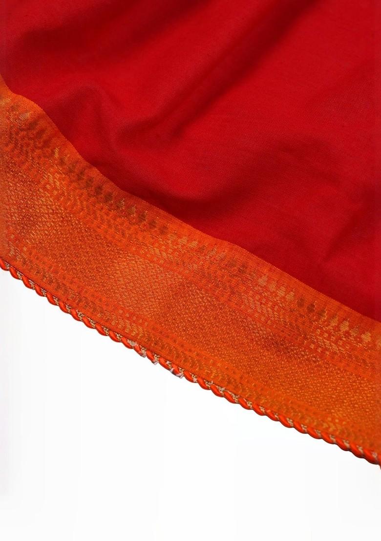 Red Embroidered Cotton Blend Lehenga Choli For Girls - Indya