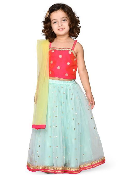 Magenta Embellished Blended Lehenga Choli For Girls — view on Indya