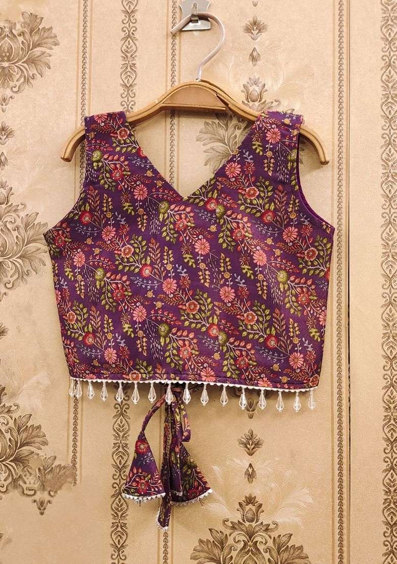 Orange Printed Blended Lehenga Choli For Girls - Indya