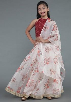 Red Printed Blended Lehenga Choli For Girls