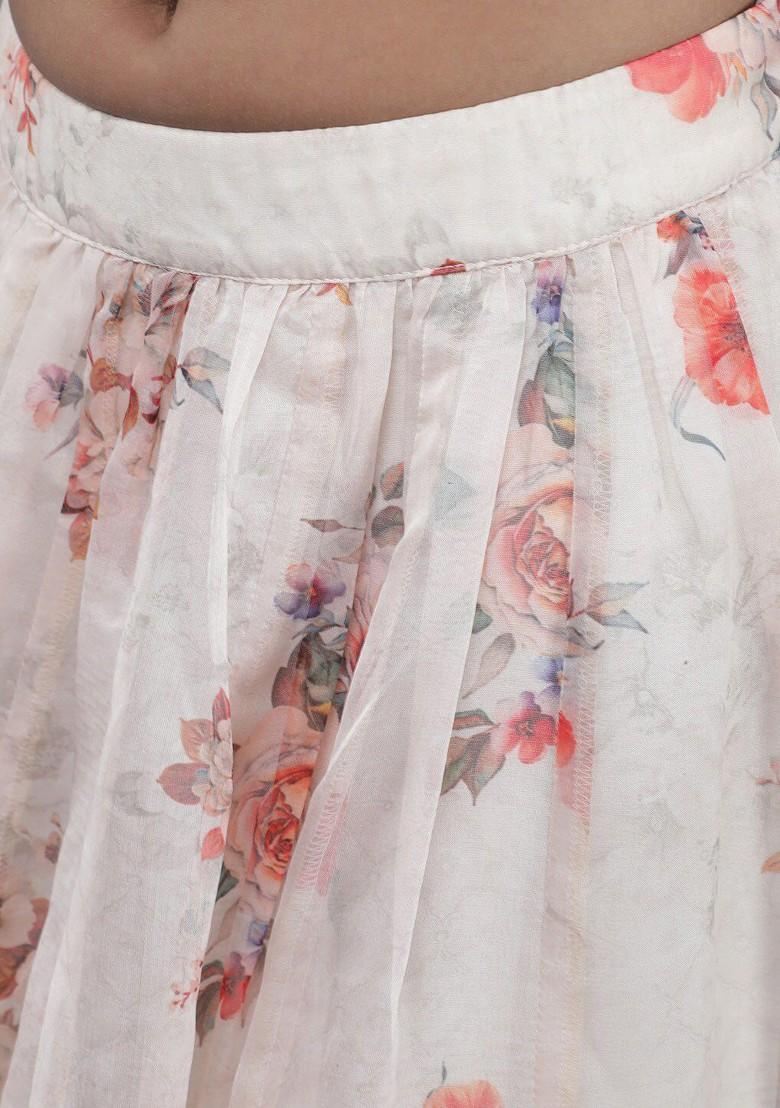 Red Printed Blended Lehenga Choli For Girls - Indya