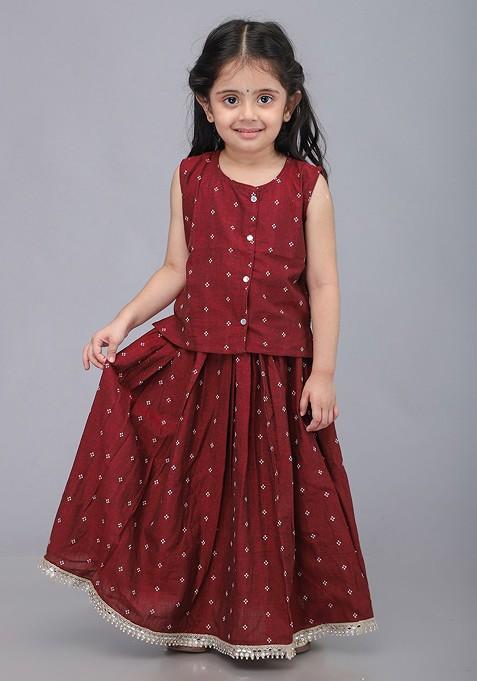 Red Printed Blended Lehenga Choli For Girls — view on Indya