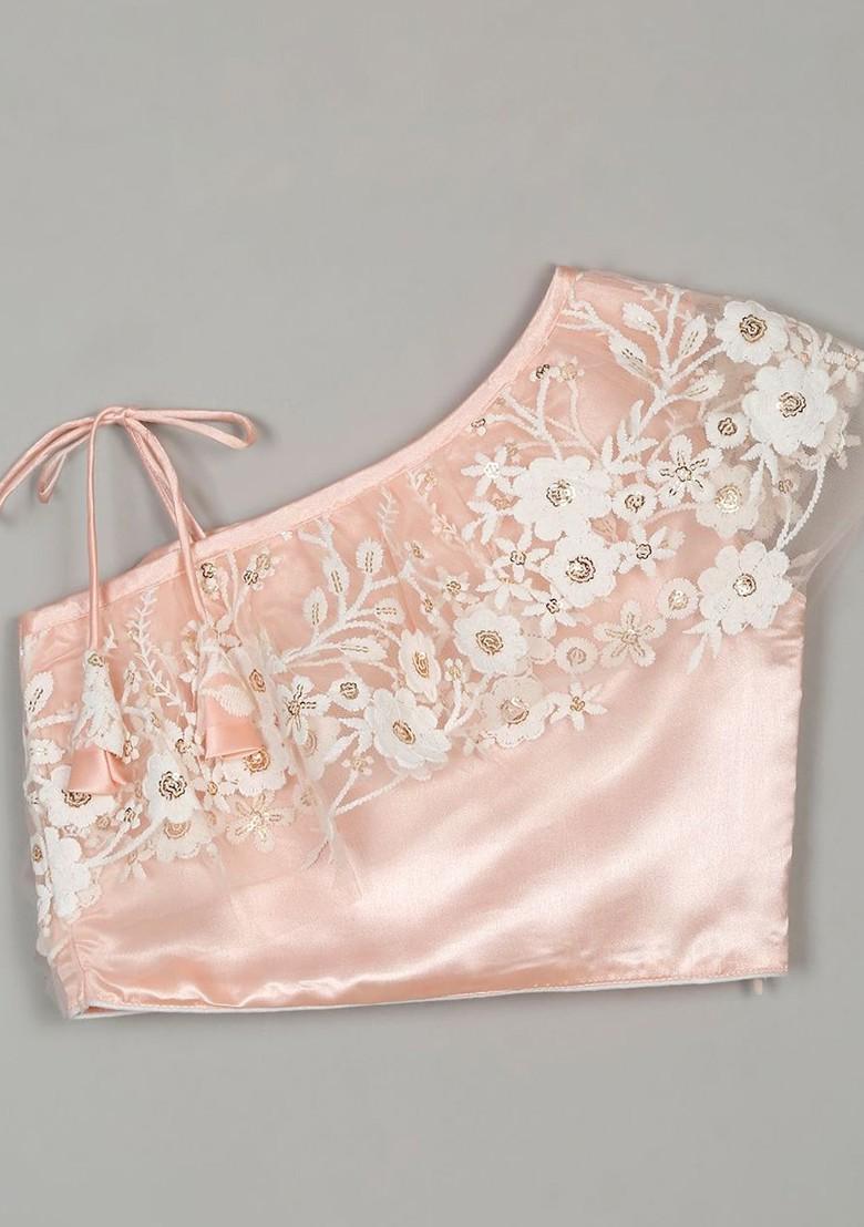 Peach Embroidered Blended Lehenga Choli For Girls - Indya