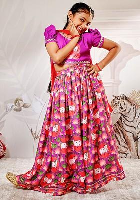 Purple Printed Blended Lehenga Choli For Girls