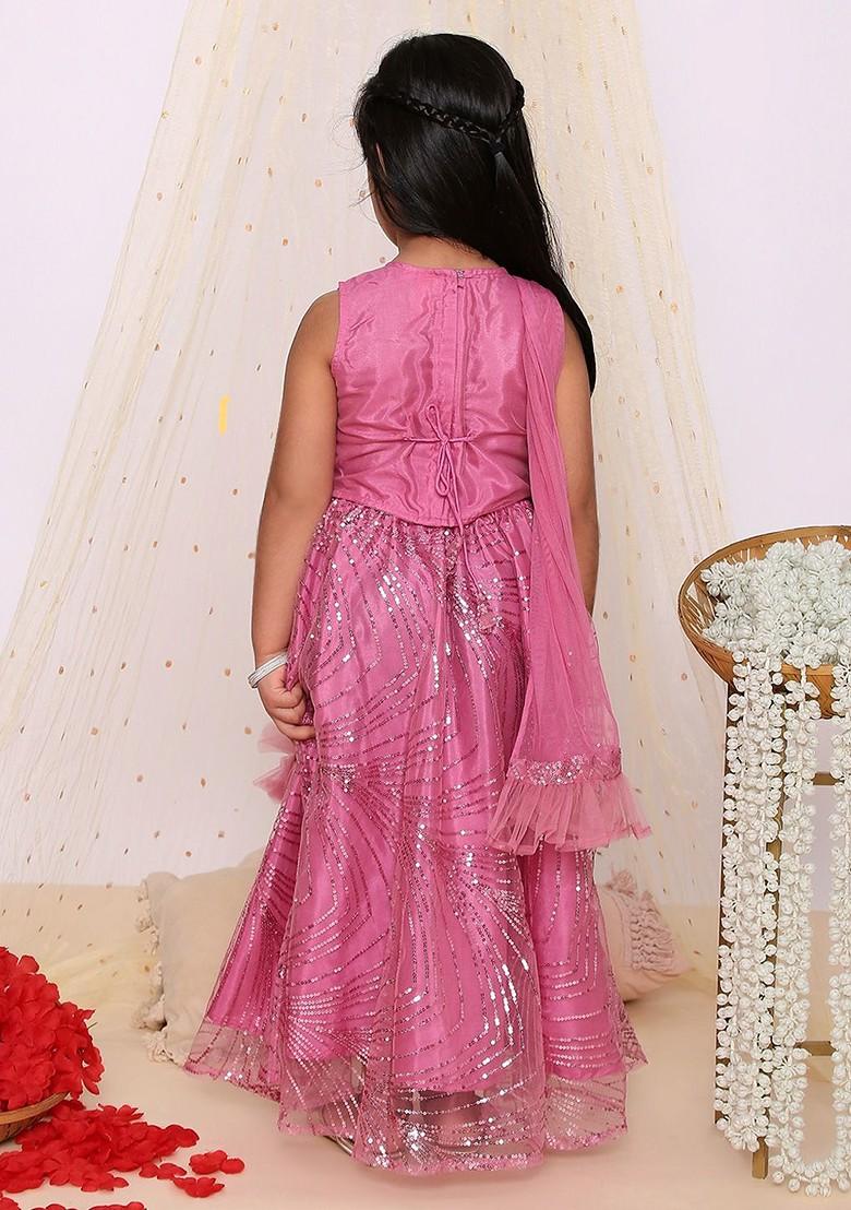 Pink Embellished Blended Lehenga Choli For Girls - Indya