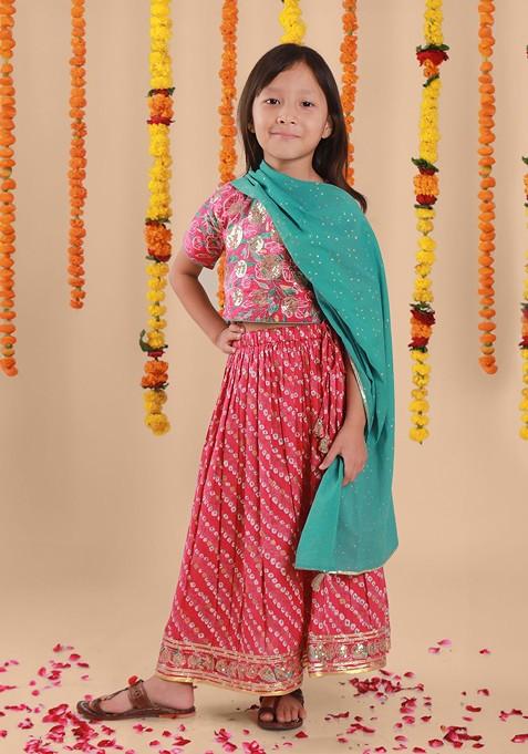 Fuchsia Printed Blended Lehenga Choli For Girls — view on Indya