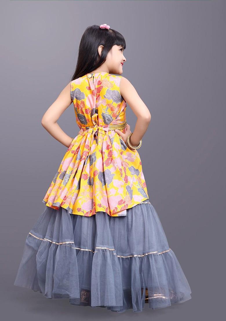 Yellow Printed Georgette Lehenga Choli For Girls - Indya